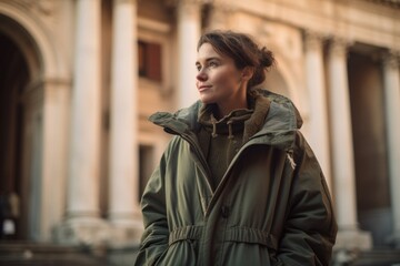 Fototapeta premium Portrait of a beautiful young woman in a coat in the city