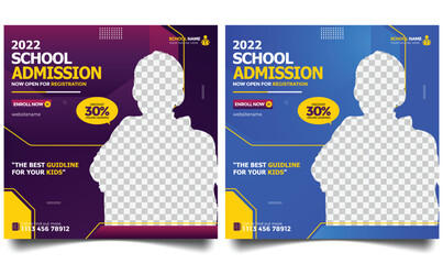 School admission social media post banner design set .  - obrazy, fototapety, plakaty