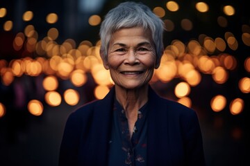 Obraz premium Portrait of happy senior asian woman with bokeh background