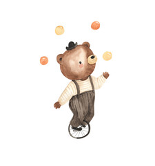 Watercolor bear circus illustration for kids © Olga Listopad
