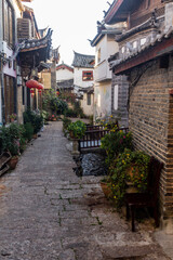 Narrow alley in the old town of Lijiang, Yunnan province, China