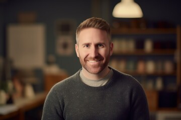 Portrait of a handsome young man smiling at the camera at home