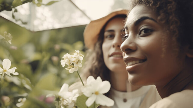 Female farmers of different ethnicities. women entrepreneurs. International women's day.  Created with Generative AI technology.	