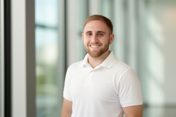 Portrait of handsome young man in white polo t-shirt