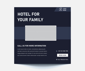 hotel and restaurant social media post design template vector