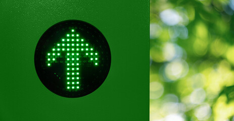 Green arrow from led lights. Concept of decarbonization and sustainable development