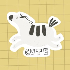Cute. cartoon zebra, hand drawing lettering. flat style, colorful illustration for kids. baby design for cards, poster decoration, print