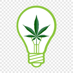 cannabis energy light bulb against. cannabis, marijuana, marihuana, hemp, weed in light bulb symbol of renewable energy. green cannabis power vector icon. renewable energy icon.
