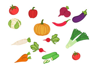 Set of functional vegetable gardens to decorate a cooking shop for a logo on a white background.