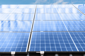Obraz premium Solar panels on a roof.