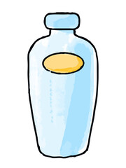 Hand-drawn watercolor illustration of baby shampoo. Child hair care items isolated in doodle style.