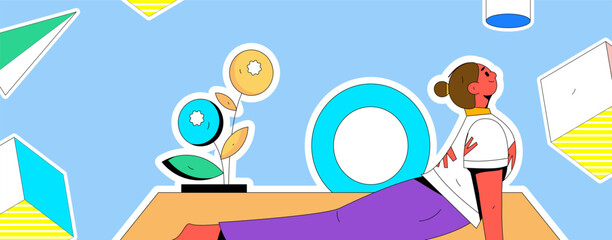 Practicing yoga for physical and mental health flat vector character concept operation hand drawn illustration
