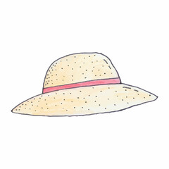 Straw-hat in hand-drawn style. Summer hat vector illustration isolated on white