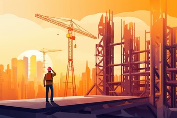 Smart engineer manager with safety uniform checking site construction with steel and concrete. Labour Day concept. Generative ai.