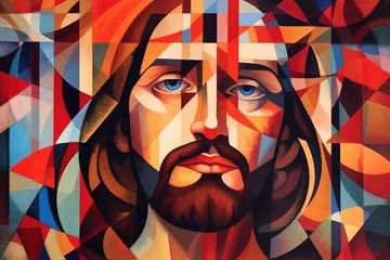 Fotobehang Ilustration Jesus Christ. Vibrant colors, happy and peaceful face, generative ai.  © IllustrActions