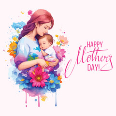 Obraz na płótnie Canvas Vector happy mothers day event poster with mother and child