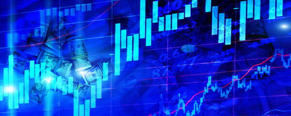 Stock market chart on blue background