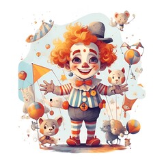 Illustration of a cheerful clown isolated on a white background