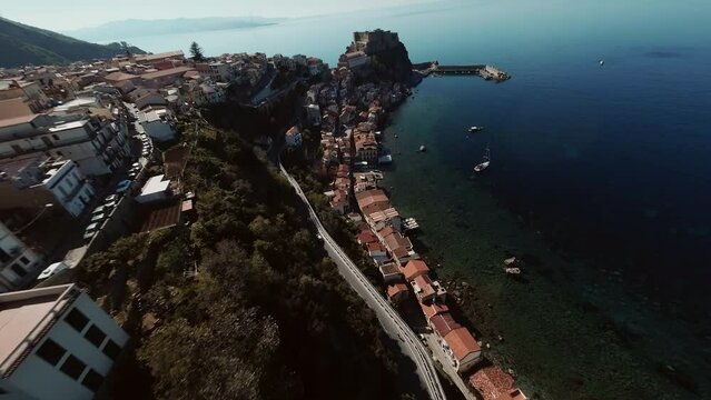 Flying over Chianallea City . Scilla Italy 