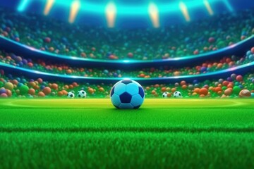 Fototapeta premium Stadium with football at night as wide background. Digital 3D illustration of background advertising