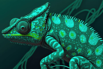 Green colored chameleon close up. Generative AI