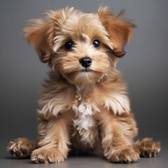 Dog, poodle-yorkshire terrier mix. Cute puppy indoor portrait. AI generated, made by AI, artificial intelligence