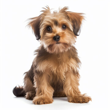 Dog, poodle-yorkshire terrier mix. Cute puppy over white background. AI generated, made by AI, artificial intelligence