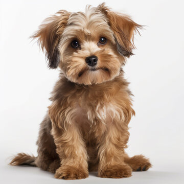 Dog, poodle-yorkshire terrier mix. Cute playful jumping puppy portrait. AI generated, made by AI, artificial intelligence