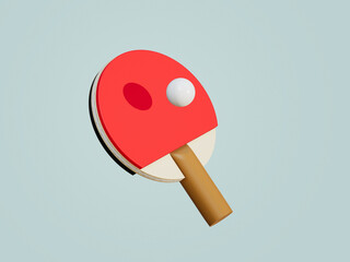 Table Tennis Racket with Ball, Ping-pong bat 3d render , Sport and Game  , isolated on background , illustration 3D Rendering