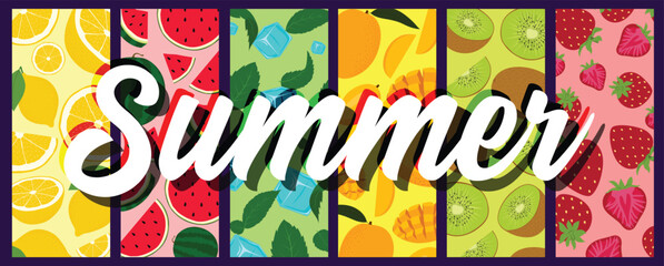 Set of Different Fruits Summer Posters, Summer Season Sale Editable Vector Fruits Banners