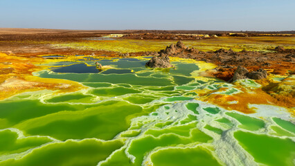 Dallol, a terrestrial hydrothermal system at a cinder cone volcano in the Danakil Depression, northeast of the Erta Ale Range in Ethiopia. An improved edit.