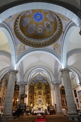 Fototapeta na wymiar Cortegana, Huelva, Spain, May 12, 2023: Main hall and dome of the Divino Salvador church in the magical Andalusian town of Cortegana, Huelva, Spain