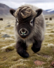 Fototapeta premium fuzzy baby yak playful Generative AI