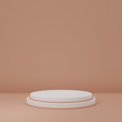 White Product Stand in cream room ,Studio Scene For Product ,minimal design,3D rendering	
