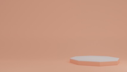 White Product Stand in cream room ,Studio Scene For Product ,minimal design,3D rendering	
