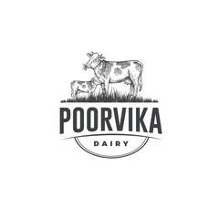 Simple vintage style logo design for farming, and dairy milk business.