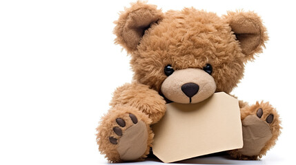 Cute teddy bear holding a piece of paper