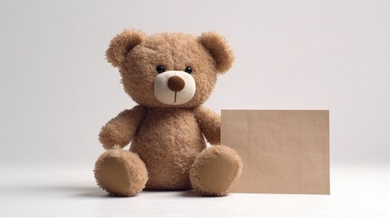 Cute teddy bear holding a piece of paper