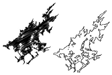 Lake Inari (Republic of Finland) map vector illustration, scribble sketch Inarijärvi or Inarinjärvi map