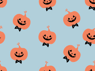 Halloween seamless pattern with pumpkins ghost on blue background vector.