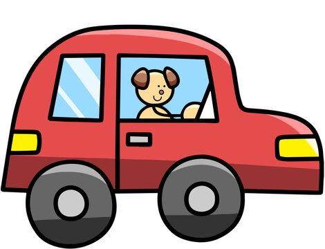 車で移動するわんまるのイラスト(左右反転バージョン)　犬