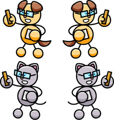 教えるわんまるとにゃんまるのイラストセット　犬　猫