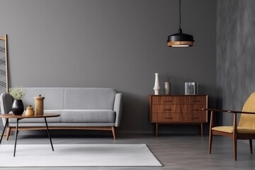 interior background decoration render style grey lamp room contemporary apartment concrete wall house. Generative AI.