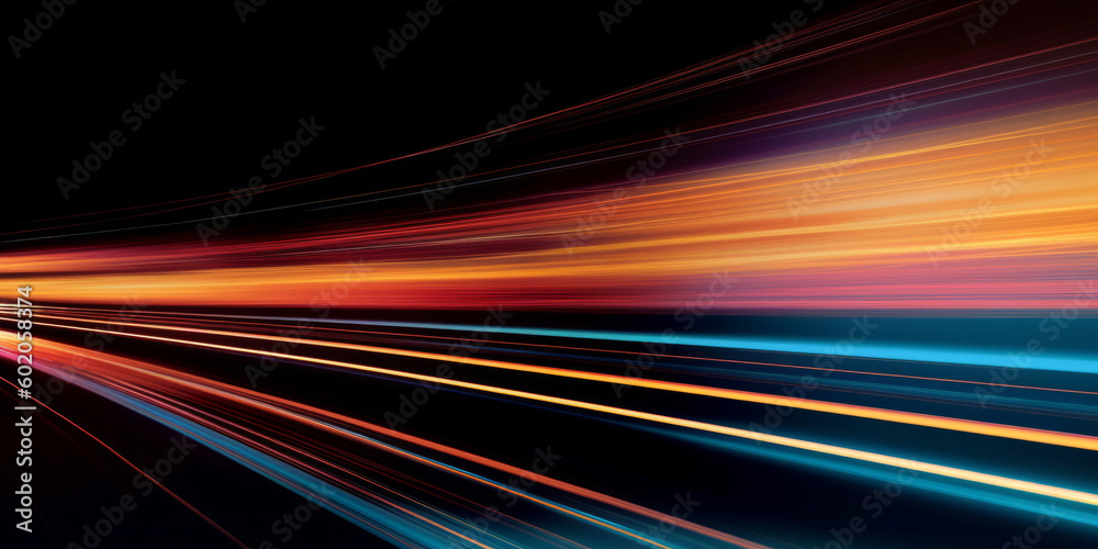 Wall mural abstract long exposure dynamic speed light trails background. generative ai
