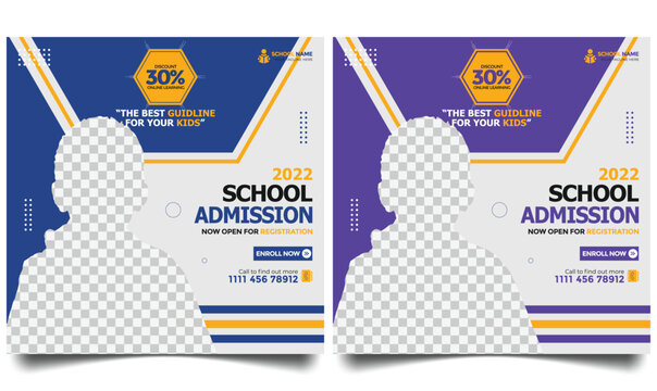 School admission social media post banner design set . 