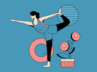 Practicing yoga for physical and mental health flat vector character concept operation hand drawn illustration
