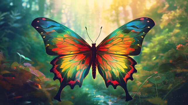 Fototapeta Large stunningly beautiful fairy wings fantasy abstract. Generative AI
