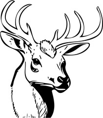 A deer with big horns vector illustration | Graceful deer Silhouette black and white svg