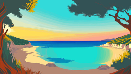Fototapeta na wymiar Beautiful seascape at sunset. Vector illustration