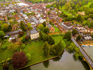 Aerial view of Wallingford, a historic market town and civil parish located between Oxford and Reading on the River Thames in England